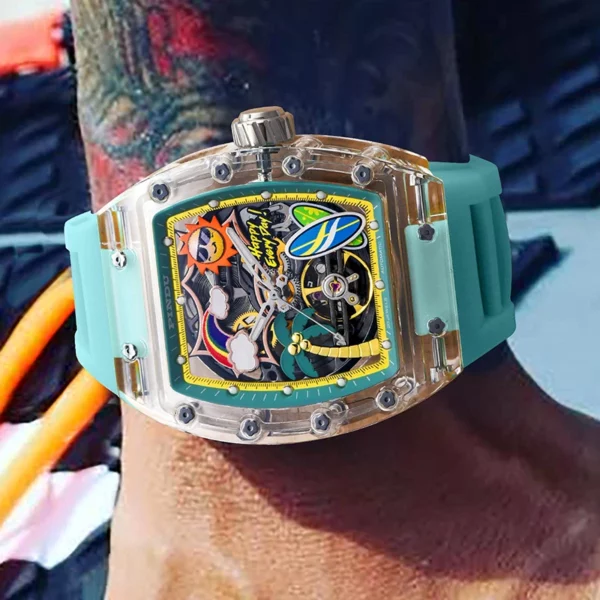 PINDU Men's Mechanical Watch, Glowing Resin Strap
