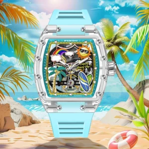 PINDU Men's Mechanical Watch, Glowing Resin Strap