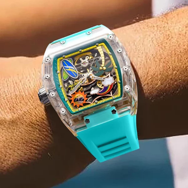 PINDU Men's Mechanical Watch, Glowing Resin Strap