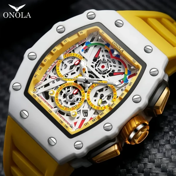 ONOLA Men's Hollow Dial Luminous Calendar Sport Quartz Watch
