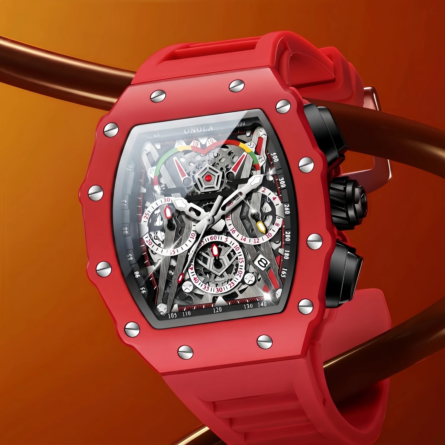 ONOLA Men's Sport Quartz Watch, Silicone Strap - Image 3