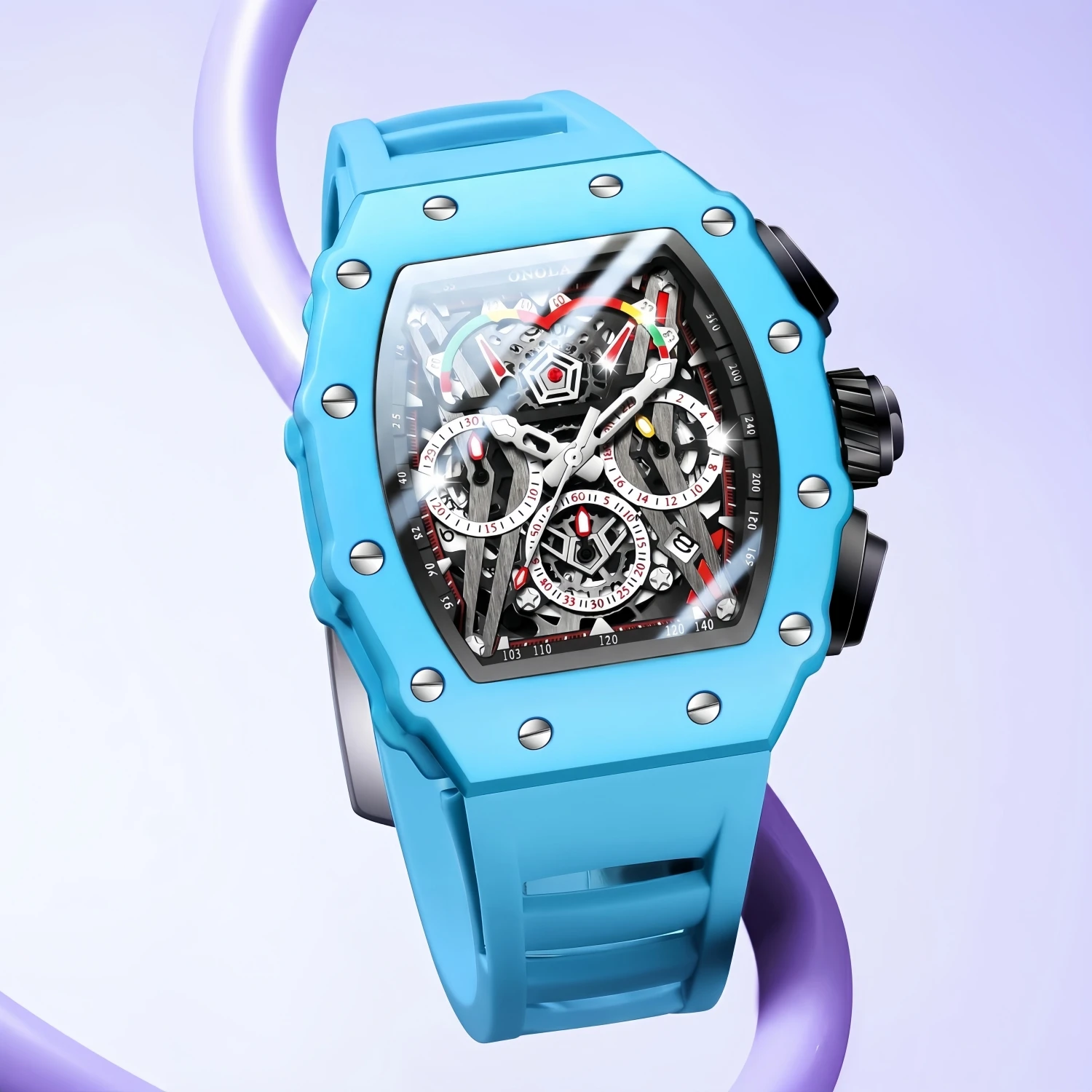 ONOLA Men's Sport Quartz Watch, Silicone Strap - Image 4