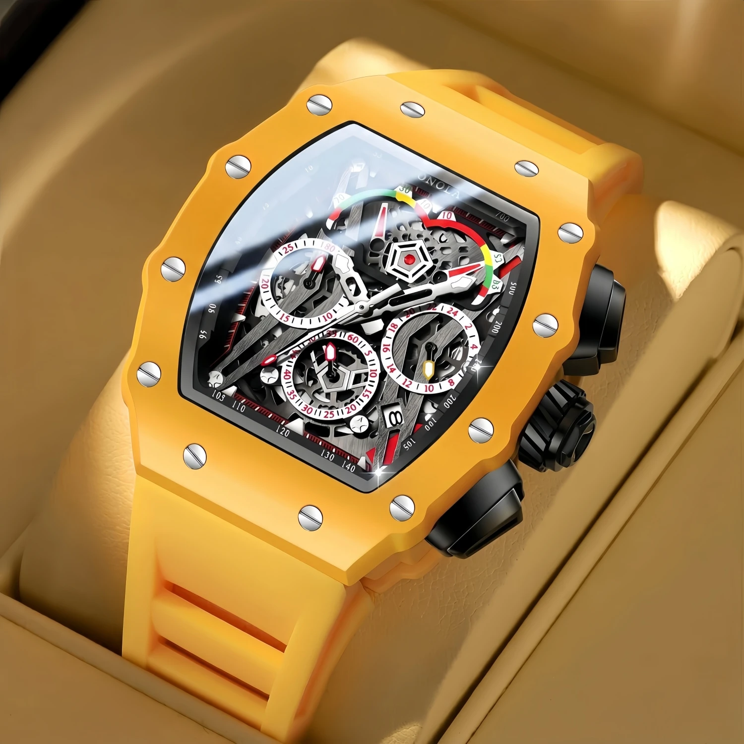 ONOLA Men's Sport Quartz Watch, Silicone Strap - Image 5