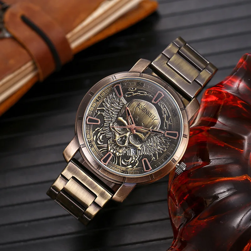 Retro Skull Watch for Men Luxury Steel Leather Strap Fashion Quartz Wristwatches Male Clock Gift Relogio Masculino Drop Shipping - Image 2