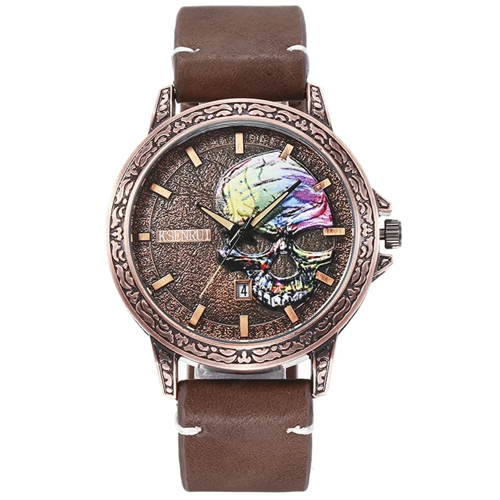 Retro Skull Watch for Men Luxury Steel Leather Strap Fashion Quartz Wristwatches Male Clock Gift Relogio Masculino Drop Shipping - Image 7