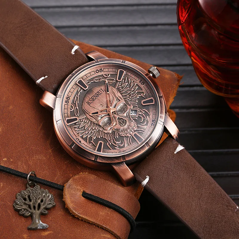 Retro Skull Watch for Men Luxury Steel Leather Strap Fashion Quartz Wristwatches Male Clock Gift Relogio Masculino Drop Shipping - Image 3
