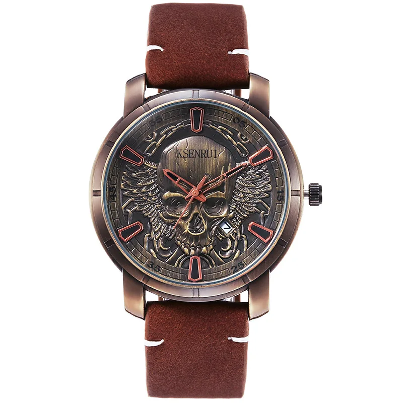 Retro Skull Watch for Men Luxury Steel Leather Strap Fashion Quartz Wristwatches Male Clock Gift Relogio Masculino Drop Shipping - Image 11