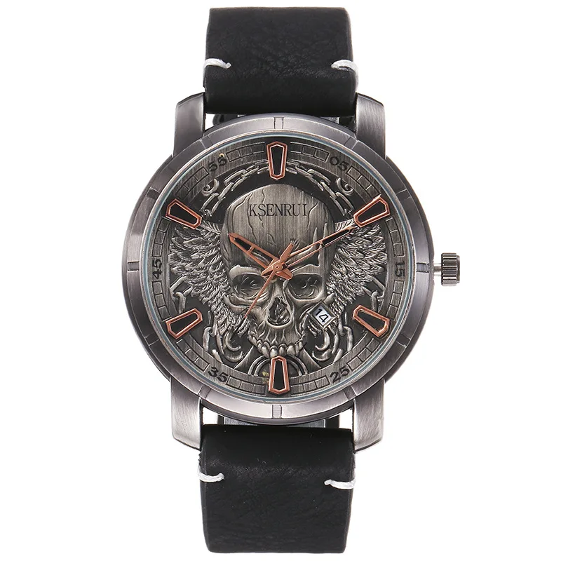Retro Skull Watch for Men Luxury Steel Leather Strap Fashion Quartz Wristwatches Male Clock Gift Relogio Masculino Drop Shipping - Image 9