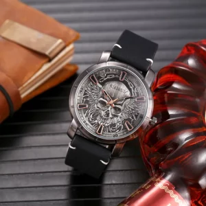 Retro Skull Watch for Men Luxury Steel Leather Strap Fashion Quartz Wristwatches Male Clock Gift Relogio Masculino Drop Shipping - Image 4