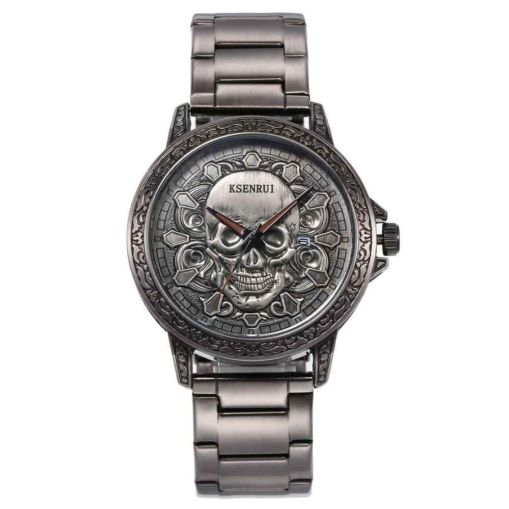 Retro Skull Watch for Men Luxury Steel Leather Strap Fashion Quartz Wristwatches Male Clock Gift Relogio Masculino Drop Shipping - Image 14