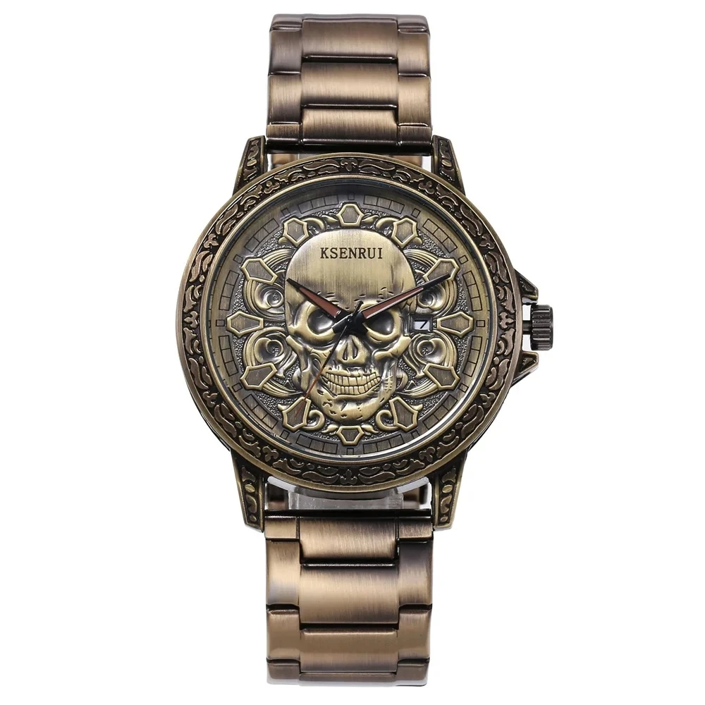 Retro Skull Watch for Men Luxury Steel Leather Strap Fashion Quartz Wristwatches Male Clock Gift Relogio Masculino Drop Shipping - Image 13