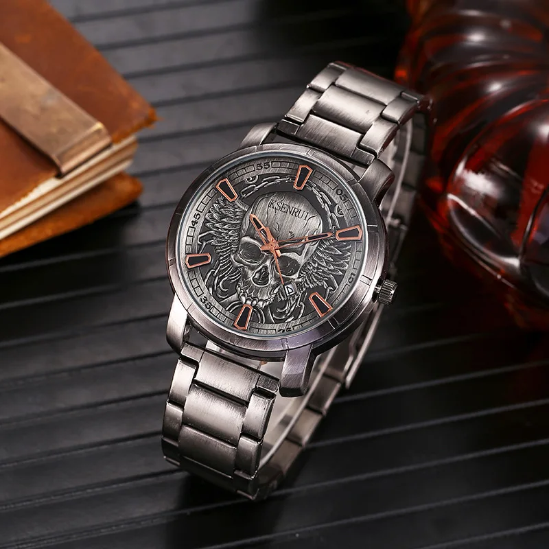 Retro Skull Watch for Men Luxury Steel Leather Strap Fashion Quartz Wristwatches Male Clock Gift Relogio Masculino Drop Shipping - Image 1