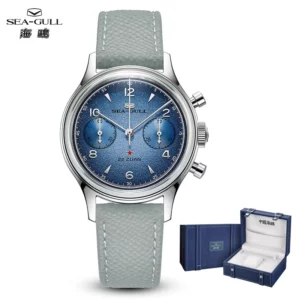 Seagull ساعة سيجول 1963 أورورا إديشن للرجال، ساعة ميكانيكية يدوية الحركة، كرونوغراف، حركة ST1901، ساعة طيار، 37 ملم، زجاج ياقوتي، ساعة رجالية.