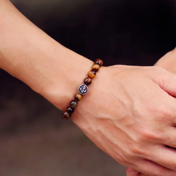 Natural Stone Bracelet for Men: Volcanic Rock and Tiger Eyes