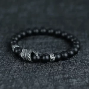 Vintage Natural Stone Feather Bracelet Men 8mm Howlite Black Flash Lava Beaded Punk Braslet Husband Gift Cycling Healing Pulsera - Image 7