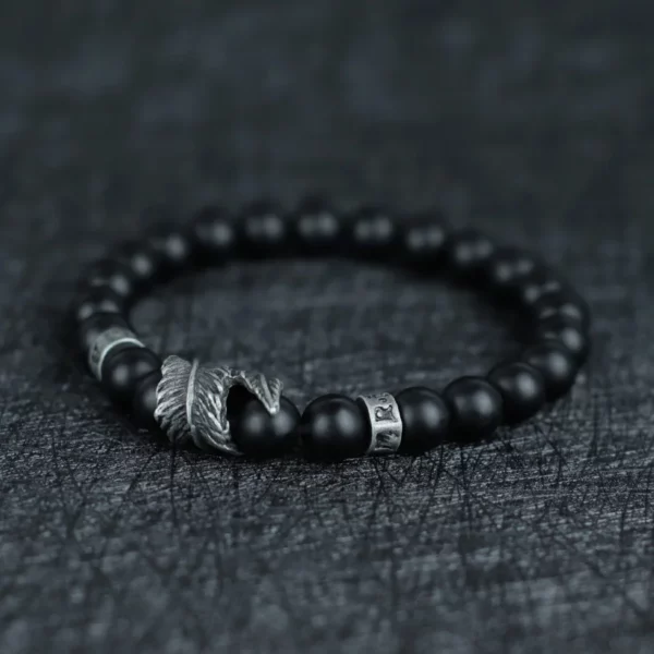 Vintage Natural Stone Feather Bracelet Men 8mm Howlite Black Flash Lava Beaded Punk Braslet Husband Gift Cycling Healing Pulsera