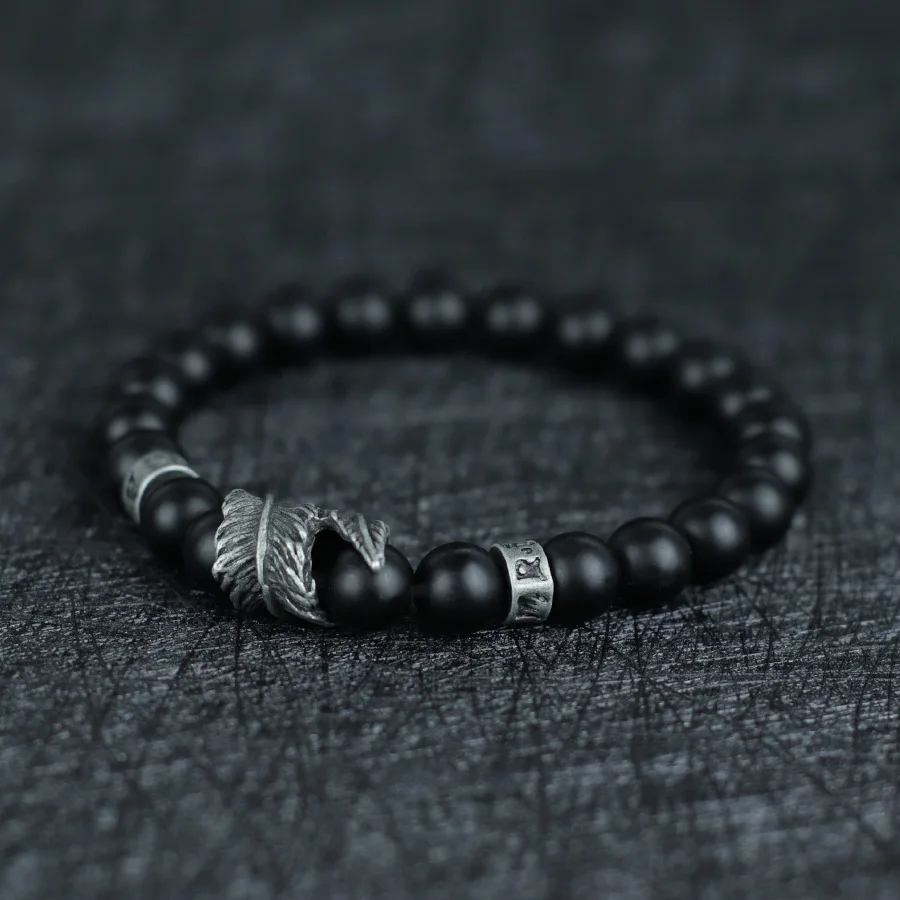 Vintage Natural Stone Feather Bracelet Men 8mm Howlite Black Flash Lava Beaded Punk Braslet Husband Gift Cycling Healing Pulsera - Image 7