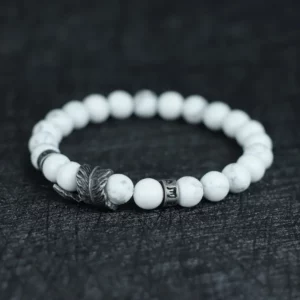 Vintage Natural Stone Feather Bracelet Men 8mm Howlite Black Flash Lava Beaded Punk Braslet Husband Gift Cycling Healing Pulsera - Image 8