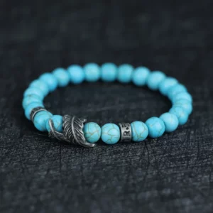 Vintage Natural Stone Feather Bracelet Men 8mm Howlite Black Flash Lava Beaded Punk Braslet Husband Gift Cycling Healing Pulsera - Image 9