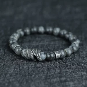 Vintage Natural Stone Feather Bracelet Men 8mm Howlite Black Flash Lava Beaded Punk Braslet Husband Gift Cycling Healing Pulsera - Image 10