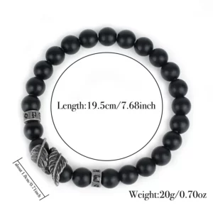 Vintage Natural Stone Feather Bracelet Men 8mm Howlite Black Flash Lava Beaded Punk Braslet Husband Gift Cycling Healing Pulsera - Image 4