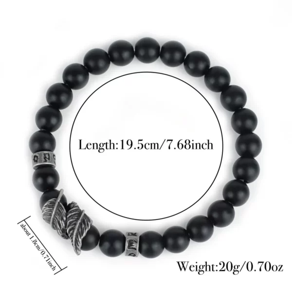 Vintage Natural Stone Feather Bracelet Men 8mm Howlite Black Flash Lava Beaded Punk Braslet Husband Gift Cycling Healing Pulsera