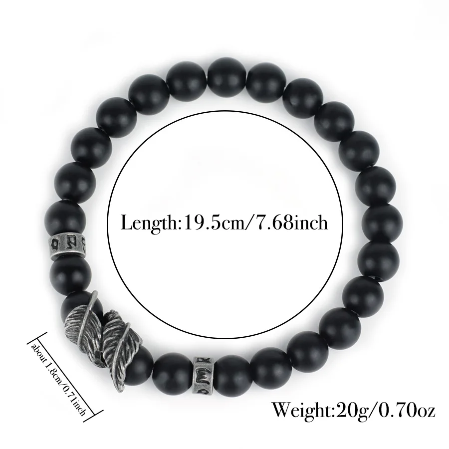 Vintage Natural Stone Feather Bracelet Men 8mm Howlite Black Flash Lava Beaded Punk Braslet Husband Gift Cycling Healing Pulsera - Image 4