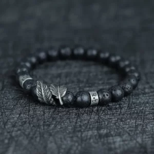 Vintage Natural Stone Feather Bracelet Men 8mm Howlite Black Flash Lava Beaded Punk Braslet Husband Gift Cycling Healing Pulsera - Image 5