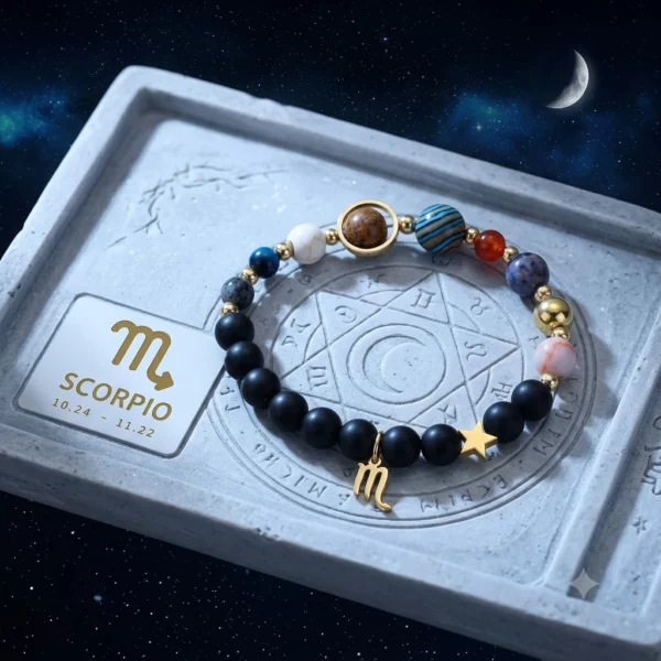 Natural Stone Solar System Eight Planets 12 Zodiac Signs Crystal Stone Bracelet Birthday Gift Zodiac Charm Bracelet Libra Leo