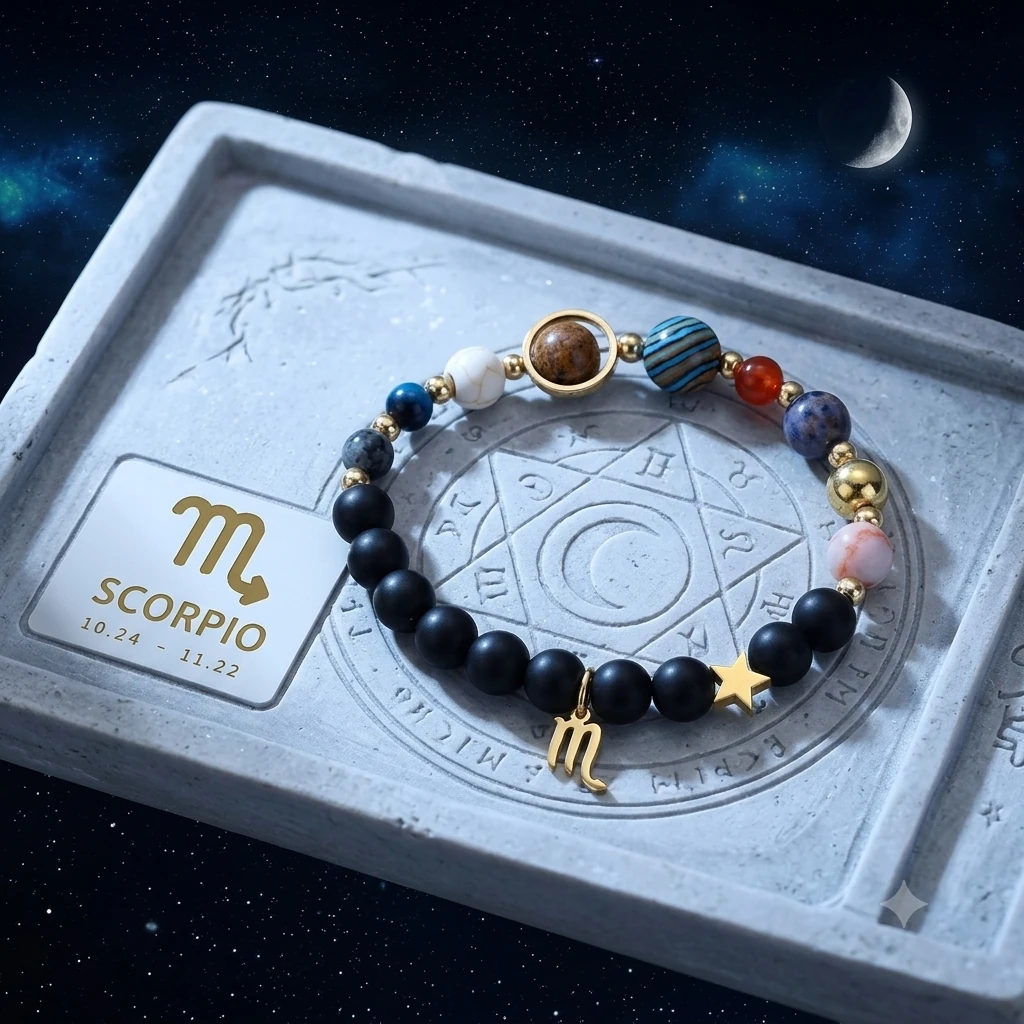 Natural Stone Solar System Eight Planets 12 Zodiac Signs Crystal Stone Bracelet Birthday Gift Zodiac Charm Bracelet Libra Leo - Image 1