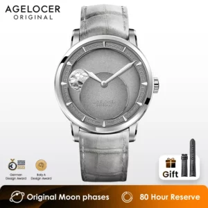 ساعة AGELOCER الميكانيكية الأصلية للرجال بمؤشر أطوار القمر لمدة 29.51 يومًا، هدية عيد ميلاد مثالية للرجال