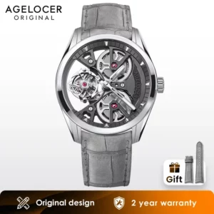 ساعة AGELOCER فري-سبرينج بالانس مانتا توربيون للرجال، ساعة يد فاخرة بتصميم هيكل عظمي ميكانيكية يدوية، هدية عيد ميلاد للرجال