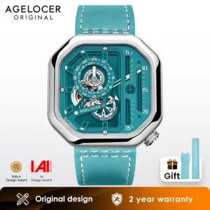 ساعة سباق أصلية من AGELOCER للسيدات هيكل عظمي فاخر بمينا كبير وساعة ميكانيكية أوتوماتيكية هدية عيد ميلاد للنساء